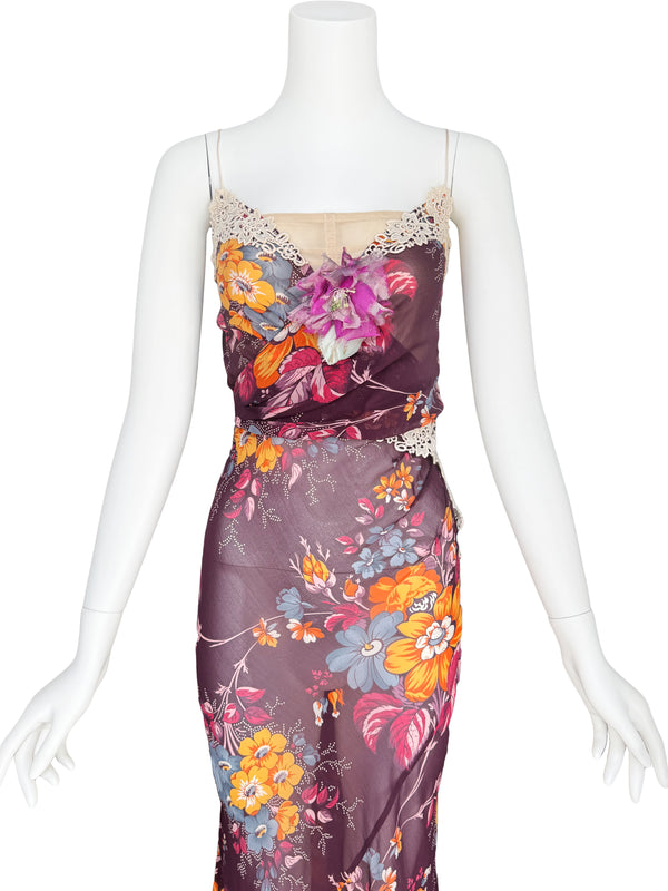 D&G Dolce & Gabbana A/W 2004 Floral Silk Chiffon Dress