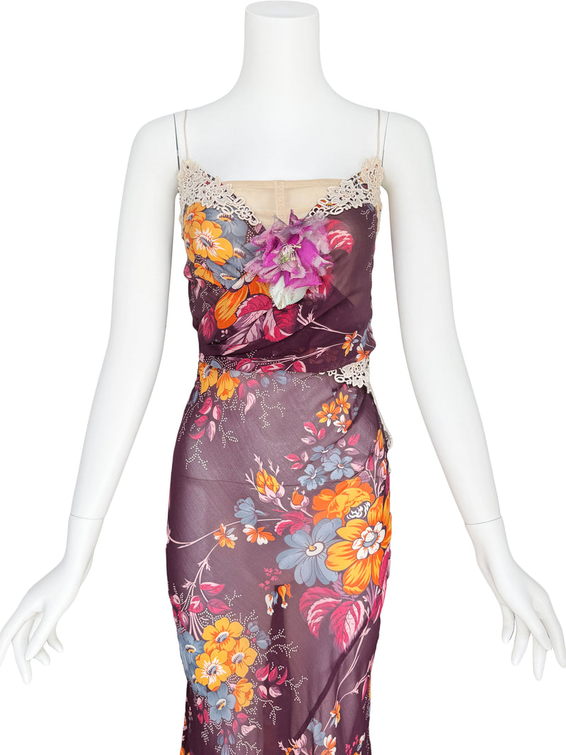 D&G Dolce & Gabbana A/W 2004 Floral Silk Chiffon Dress