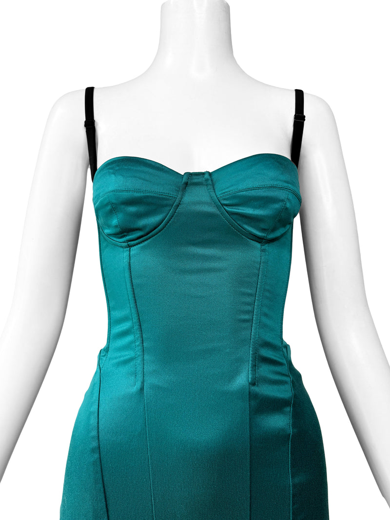 D&G Dolce & Gabbana Teal Satin Corset Dress Sweet Disorder Vintage D&G Dolce & Gabbana Teal Satin Corset Dress Sweet Disorder Vintage