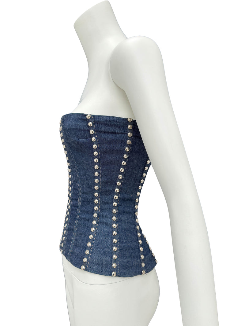 Dolce & Gabbana 1990s Studded Denim Corset Top