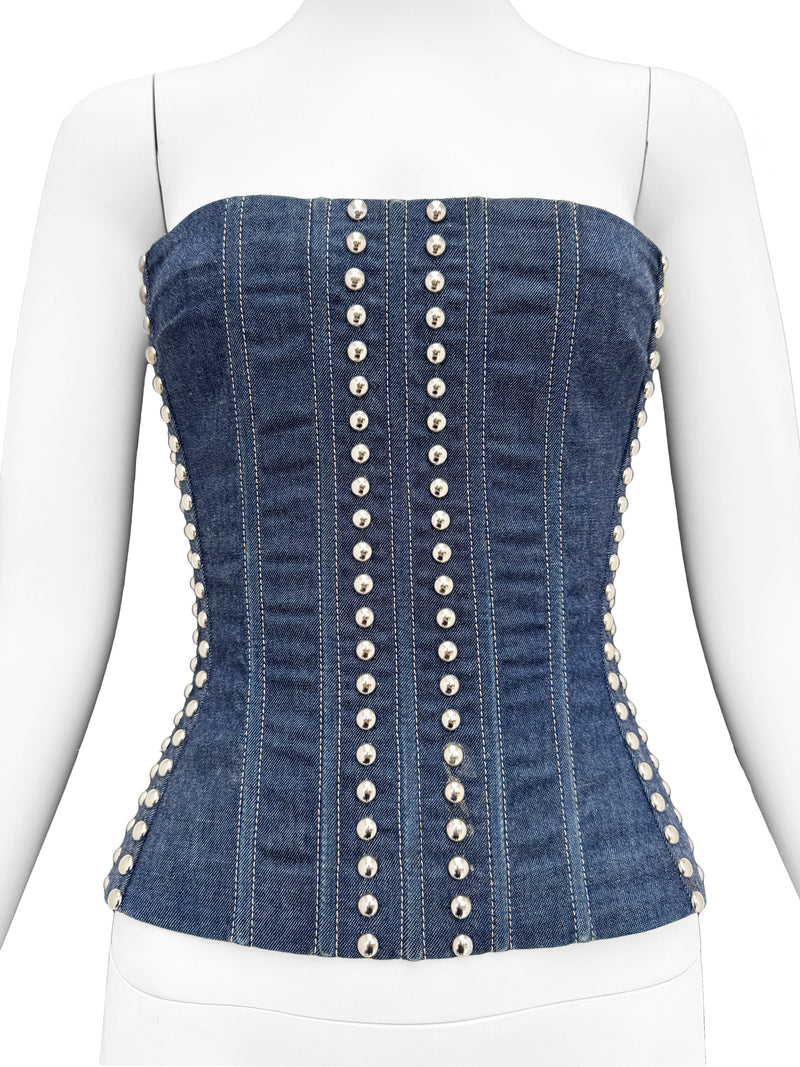 Dolce & Gabbana 1990s Studded Denim Corset Top