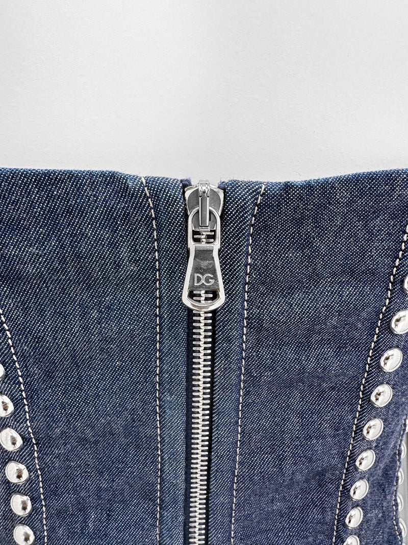 Dolce & Gabbana 1990s Studded Denim Corset Top