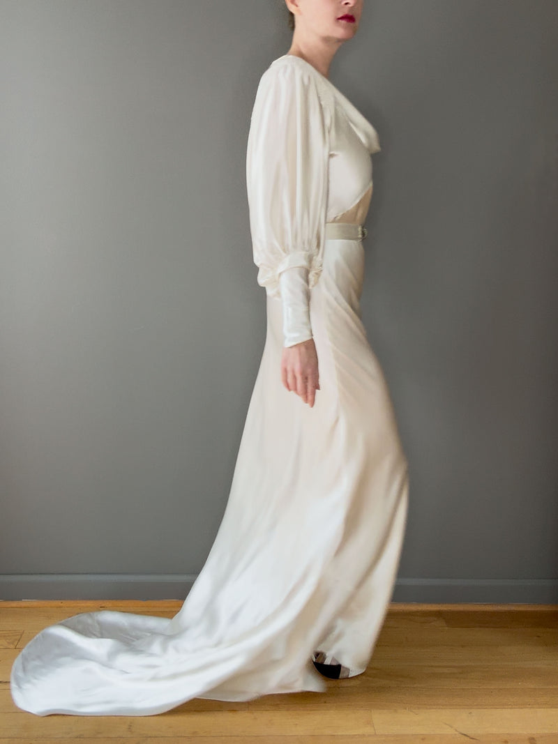 art deco long sleeve dress 1930s Art Deco Balloon Sleeve Wedding Dress – Sweet Disorder Vintage