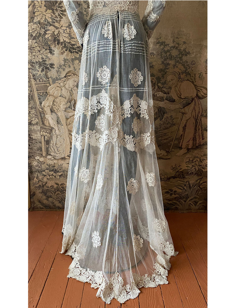 Antique Edwardian Circa 1912 Lace & Net Gown
