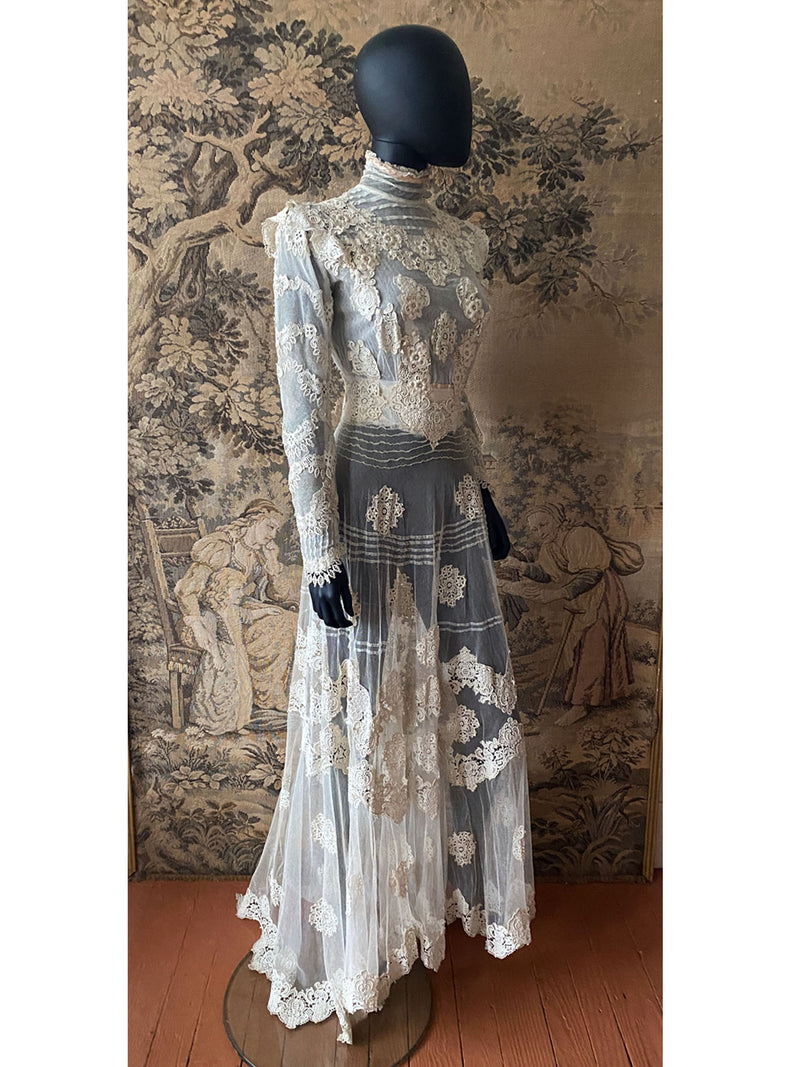 Antique Edwardian Circa 1912 Lace & Net Gown