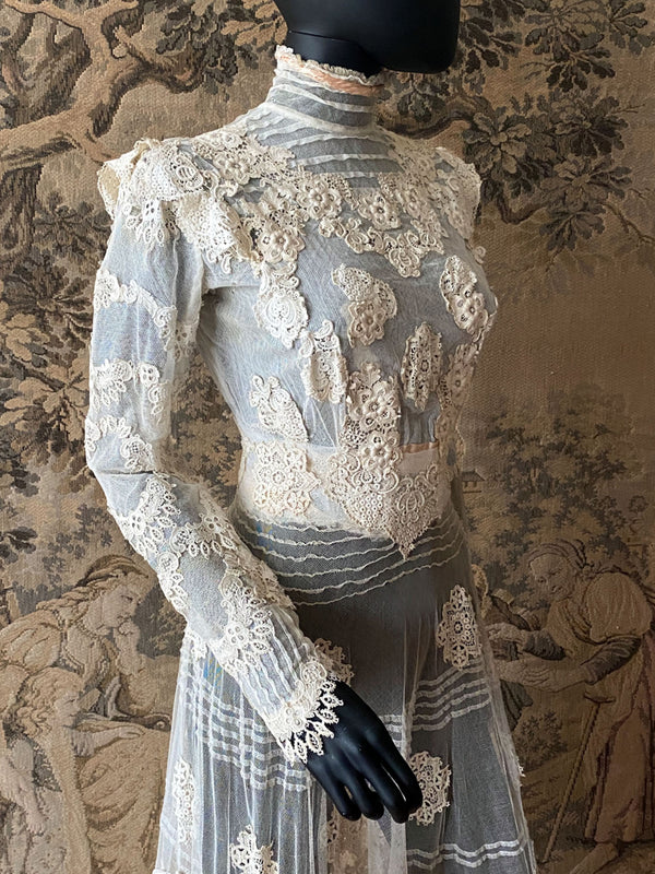 Antique Edwardian Circa 1912 Lace & Net Gown