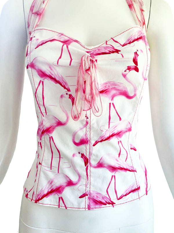 Blumarine Blugirl Y2K Flamingo Print Top