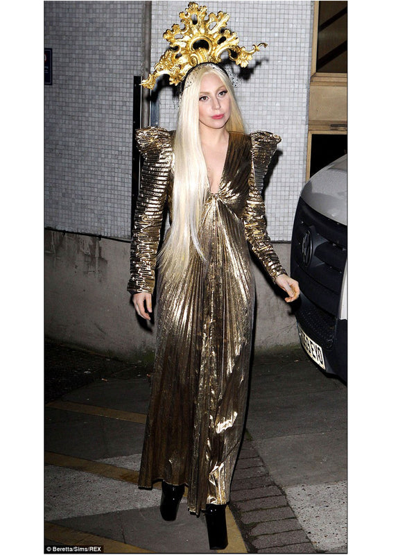 Climax 1980s Pleated Gold Lame Maxi Dress