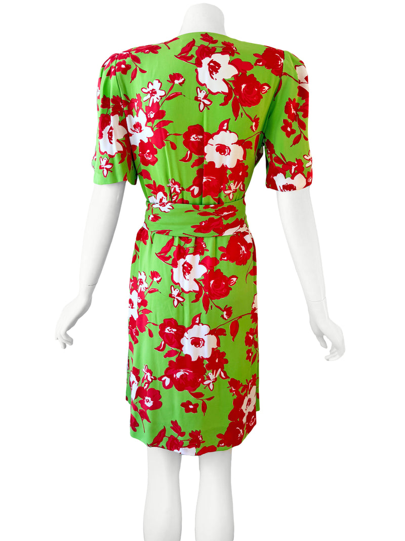 Givenchy Couture 1980s Hubert de Givenchy Floral Silk Wrap Dress