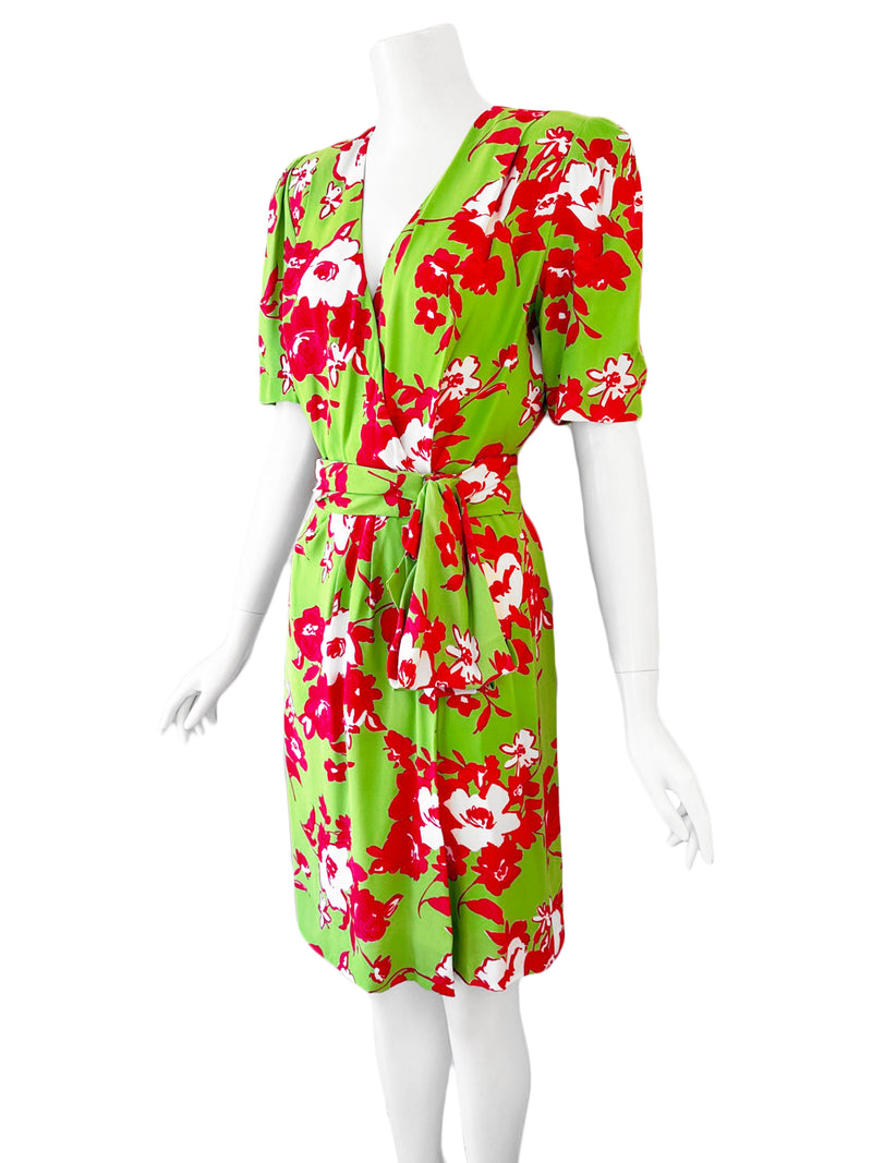Givenchy Couture 1980s Hubert de Givenchy Floral Silk Wrap Dress