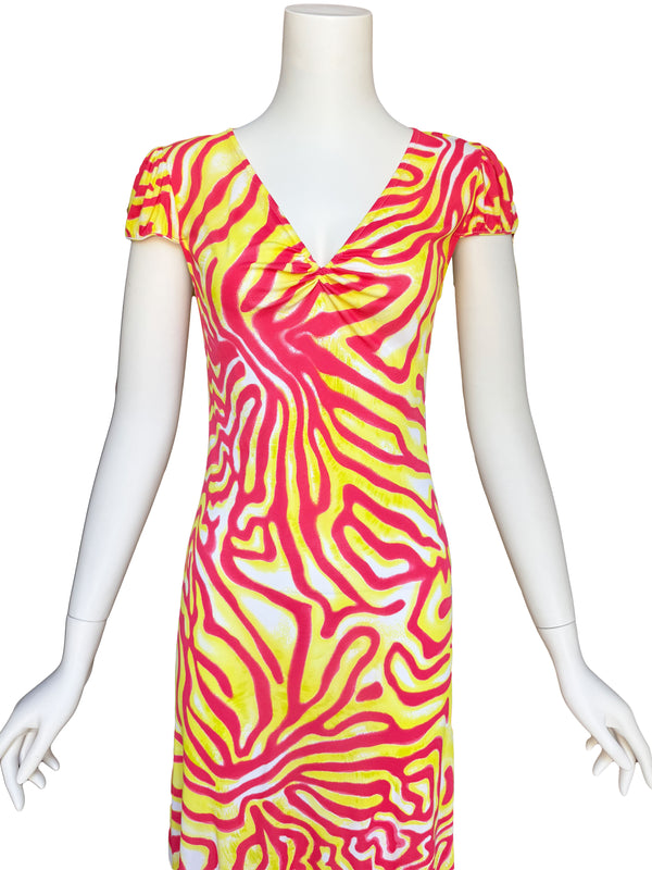 Gianni Versace Couture 1990s Pink & Yellow Animal Print Dress