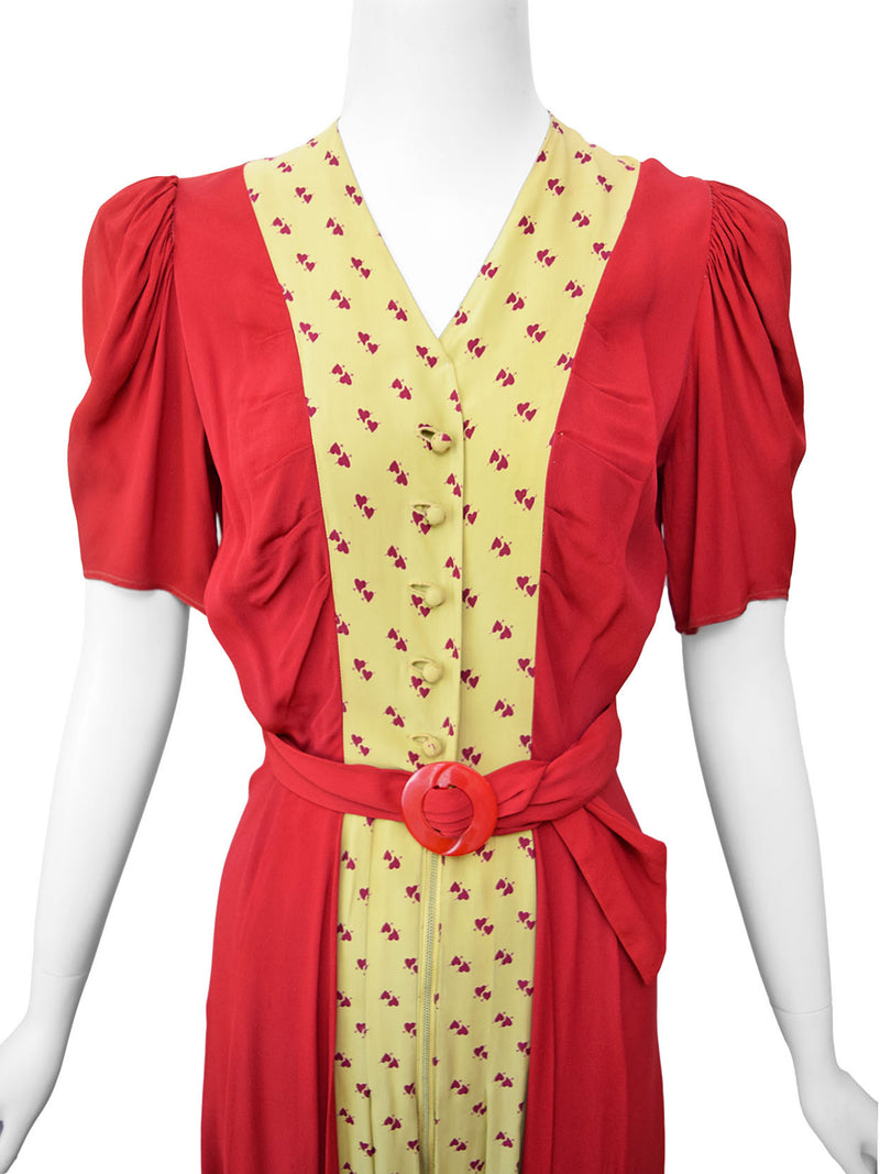 1940s Cupid's Heart Print Dress