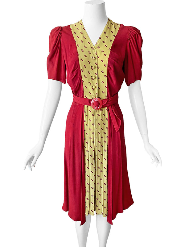 1940s Cupid's Heart Print Dress
