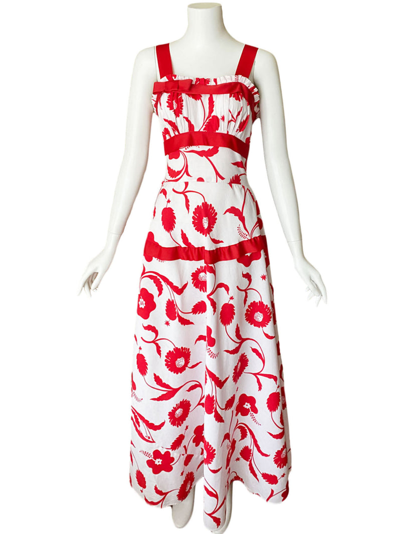 1940s Red Hibiscus Maxi Dress