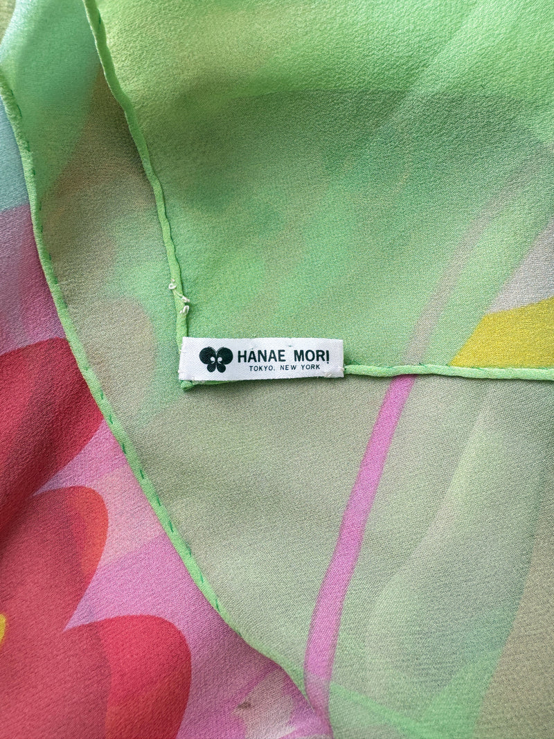 Hanae Mori 1980s Silk Butterfly Scarf Top