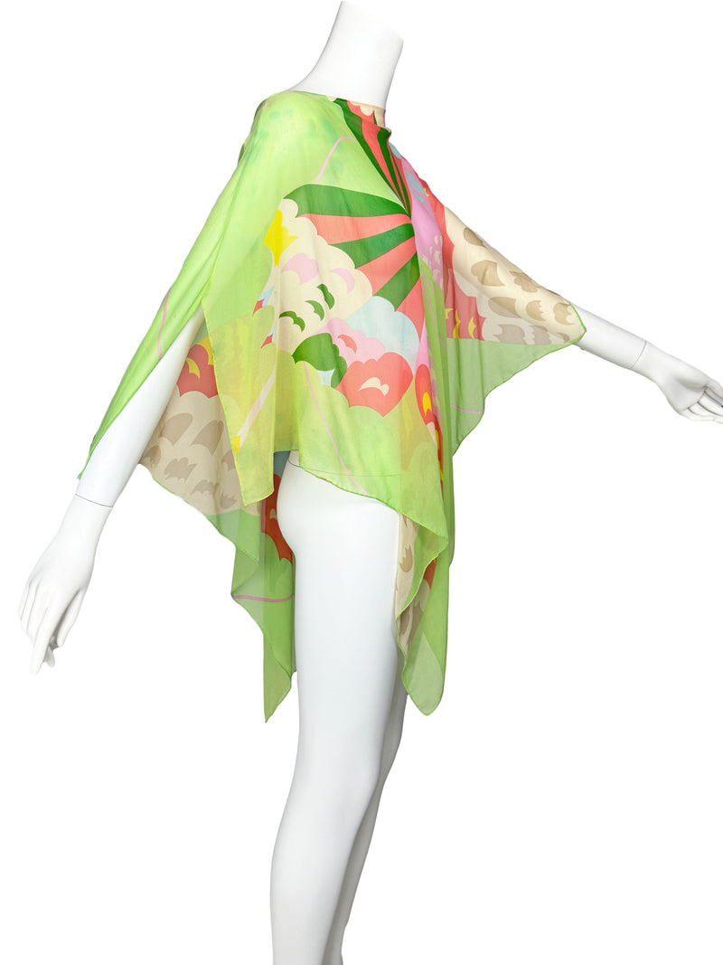 Hanae Mori 1980s Silk Butterfly Scarf Top