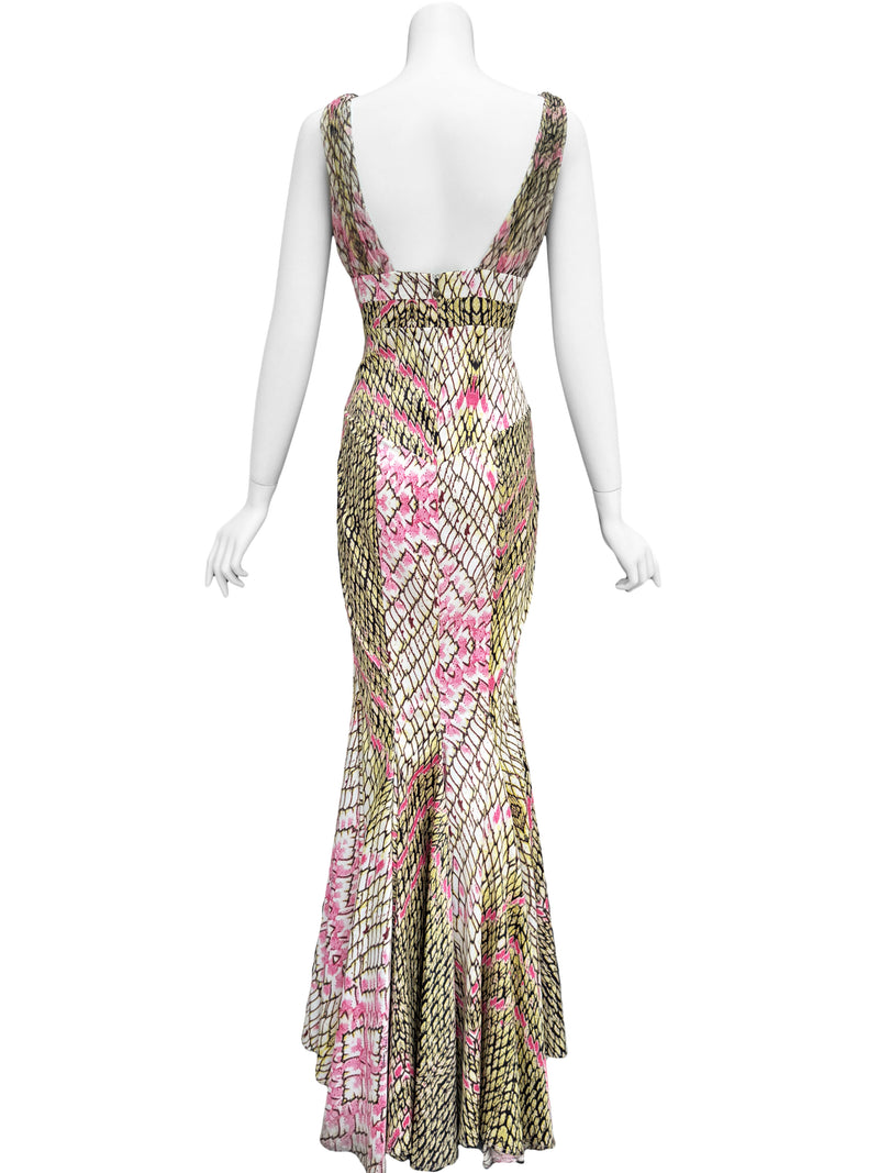 Just Cavalli Y2K Snake Print Mermaid Maxi Dress