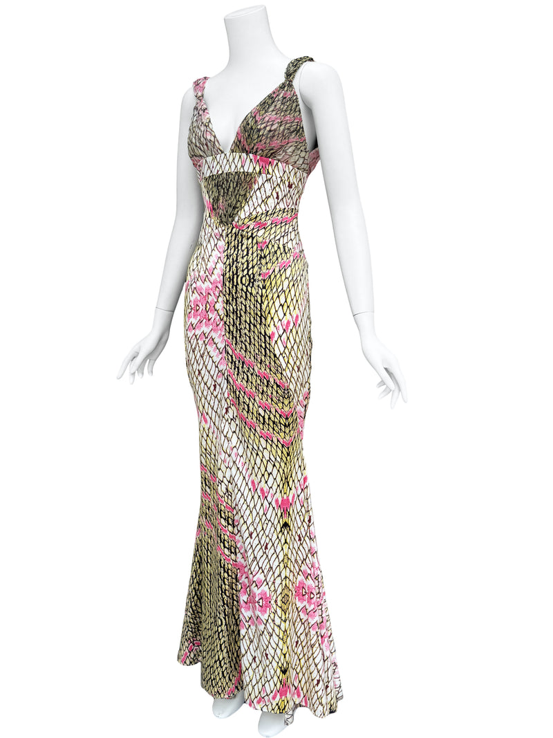 Just Cavalli Y2K Snake Print Mermaid Maxi Dress