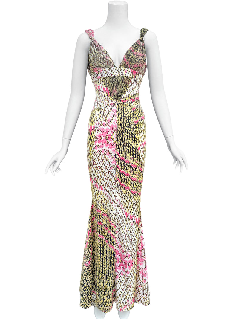 Just Cavalli Y2K Snake Print Mermaid Maxi Dress