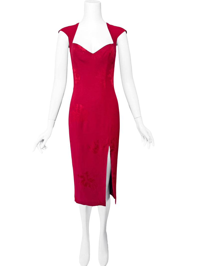 john galliano red dress Fall 1999 John Galliano Deep Red Patterned Silk Bias Cut Backless Dres Shrimpton Couture