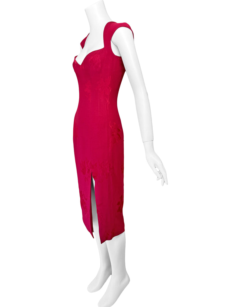 John Galliano A/W 2001 Red Floral Jacquard Dress