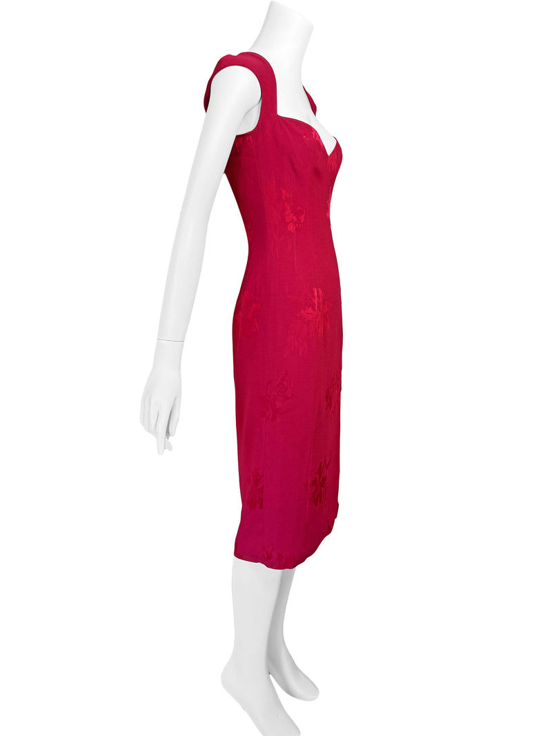 John Galliano A/W 2001 Red Floral Jacquard Dress