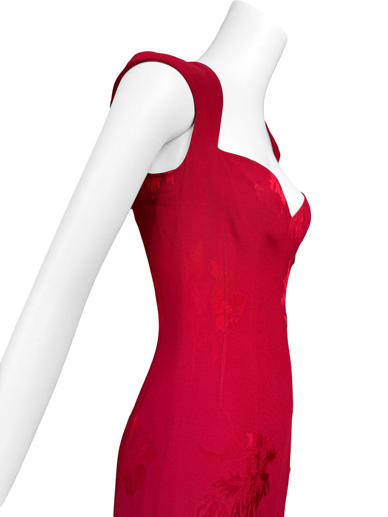 John Galliano A/W 2001 Red Floral Jacquard Dress