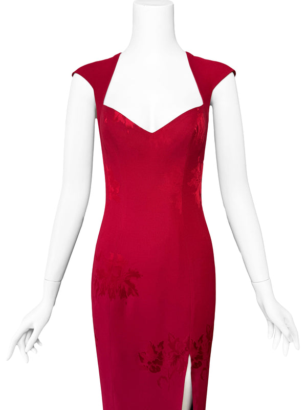 John Galliano A/W 2001 Red Floral Jacquard Dress