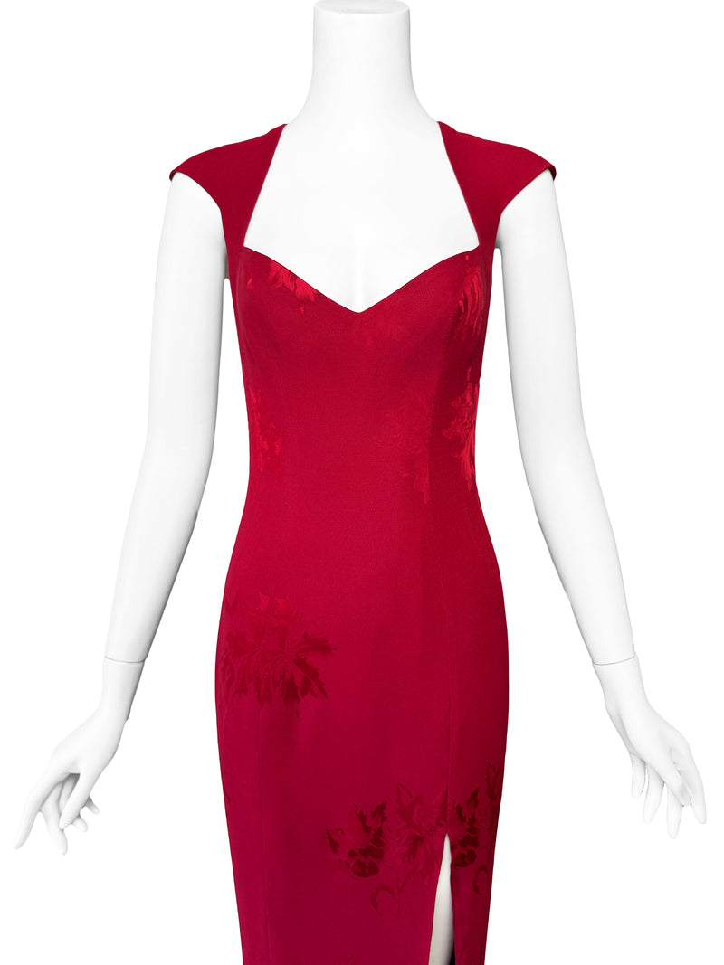 John Galliano A/W 2001 Red Floral Jacquard Dress