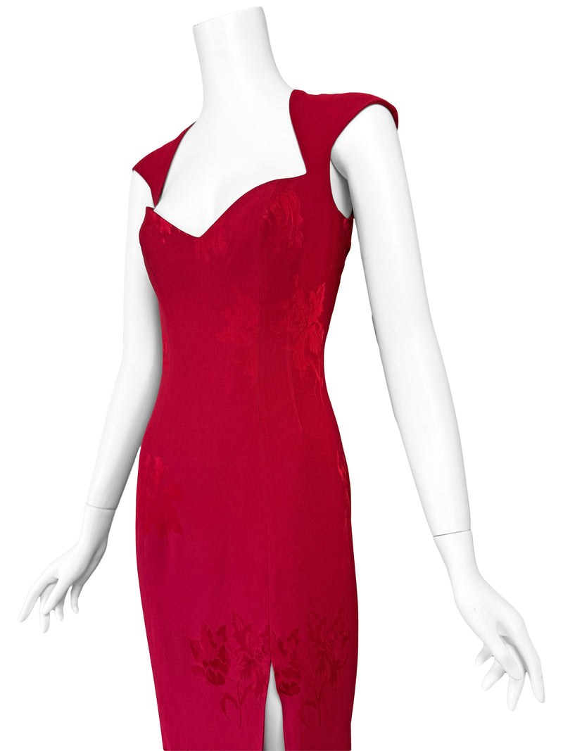 John Galliano A/W 2001 Red Floral Jacquard Dress