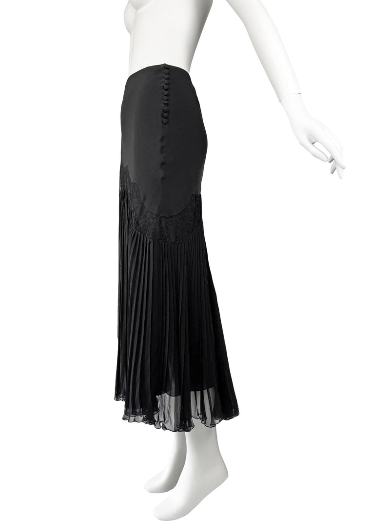 John Galliano Y2K Black SIlk & Lace Skirt