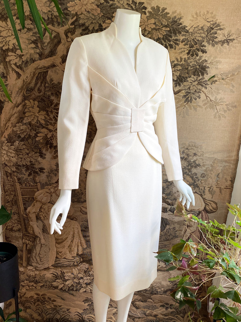 Lilli Ann 1950s Ivory Pleated Skirt Suit