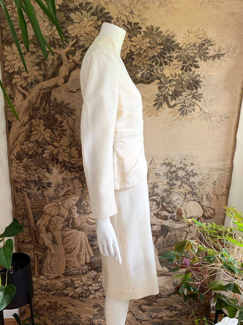 Lilli Ann 1950s Ivory Pleated Skirt Suit