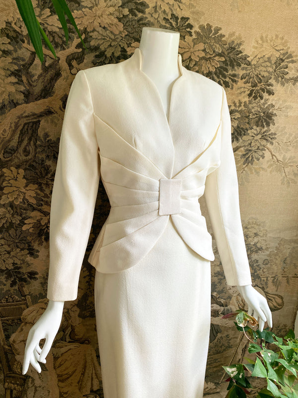 Lilli Ann 1950s Ivory Pleated Skirt Suit