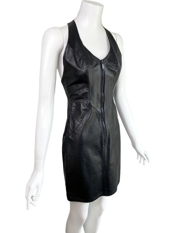 Firenze 1990s Black Leather Mini Dress