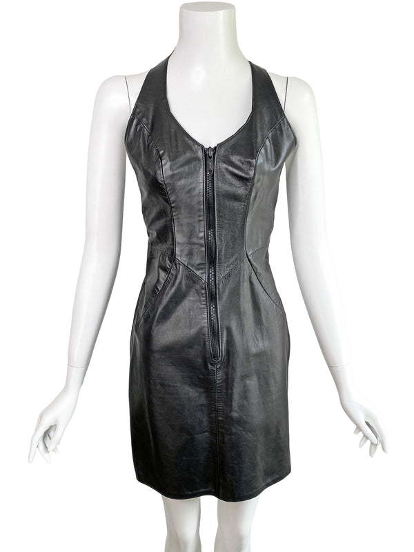 Firenze 1990s Black Leather Mini Dress