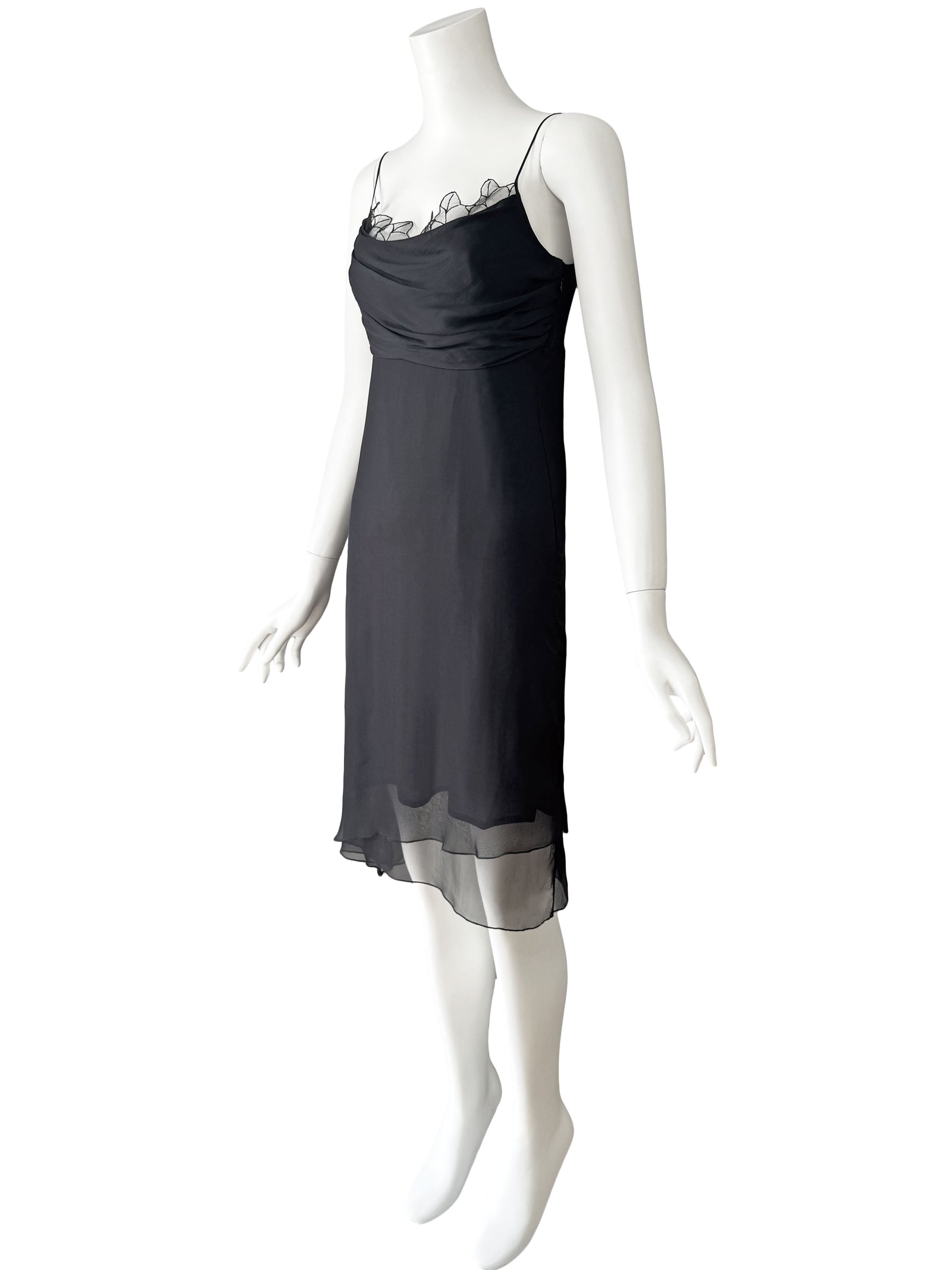 black vintage slip dress Lolita Lempicka A/W 1998 Black Silk Chiffon Dress
