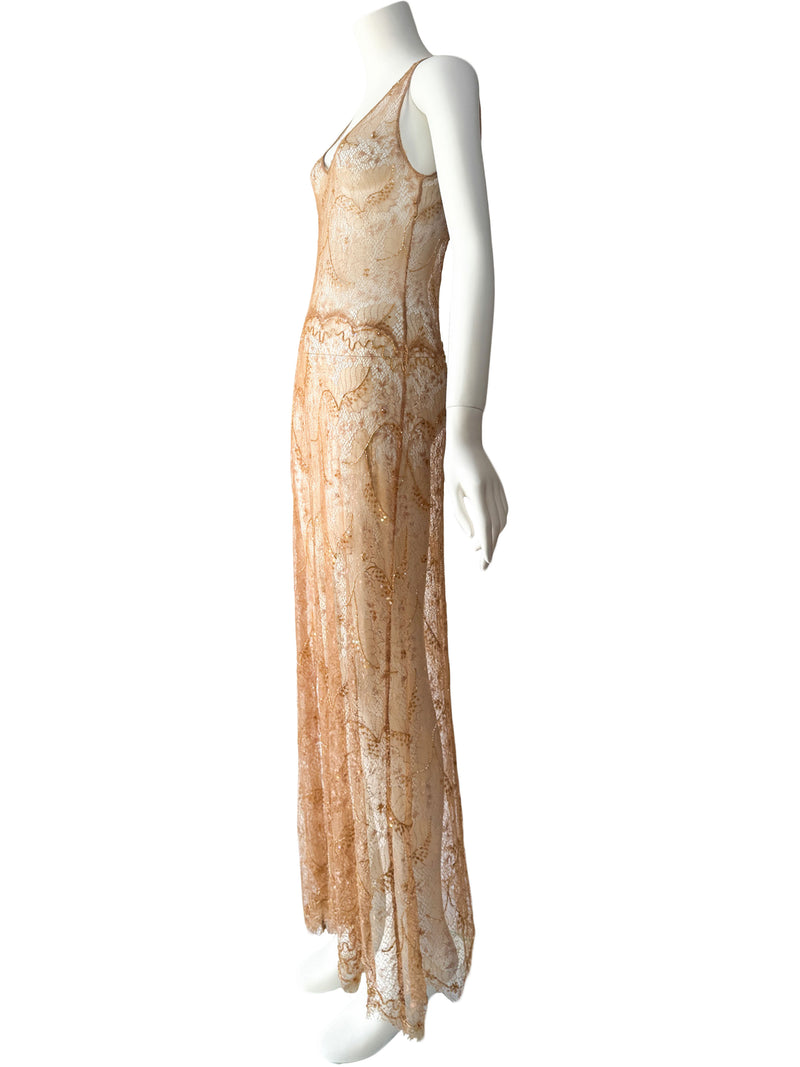 Lolita Lempicka Couture Fall 2000 Embellished Lace Maxi Dress