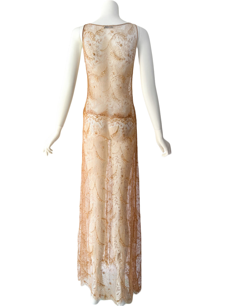 Lolita Lempicka Couture Fall 2000 Embellished Lace Maxi Dress