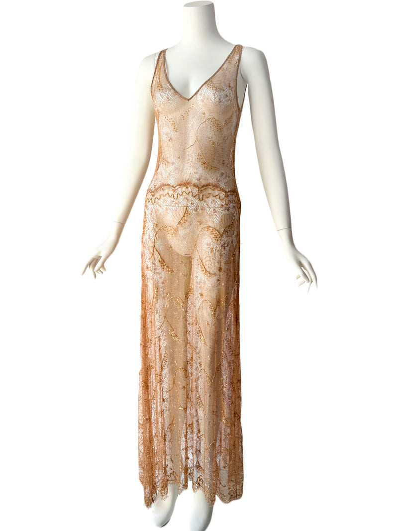 Lolita Lempicka Couture Fall 2000 Embellished Lace Maxi Dress