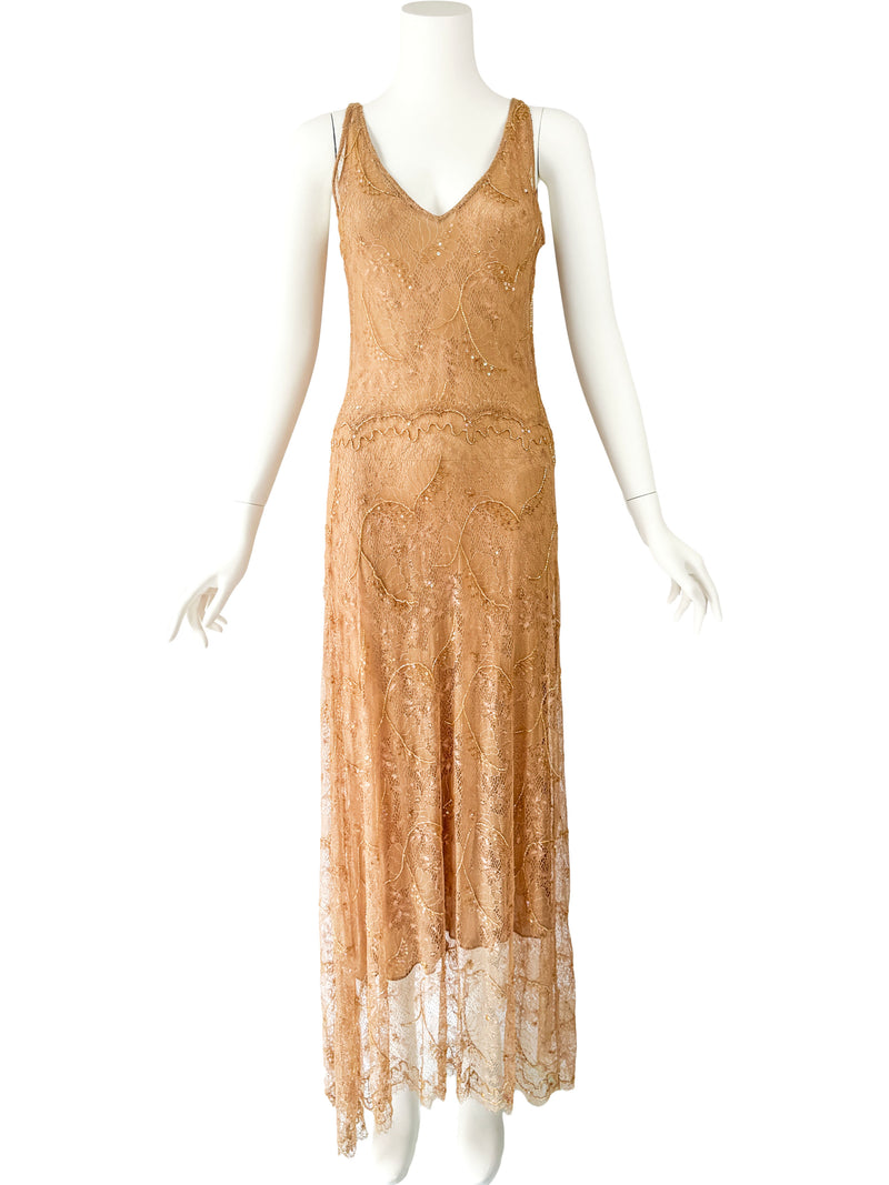 Lolita Lempicka Couture Fall 2000 Embellished Lace Maxi Dress