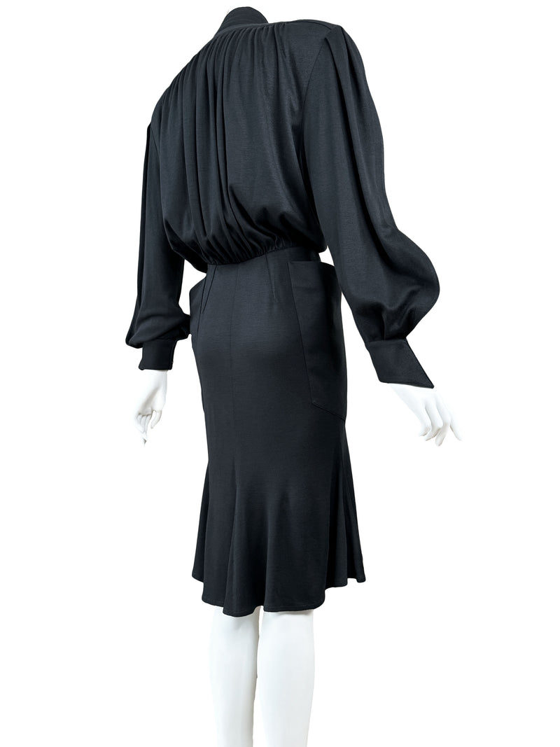Thierry Mugler Paris 1980s Black Jersey Shirt Dress