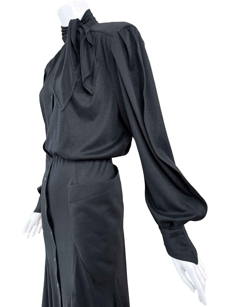 Thierry Mugler Paris 1980s Black Jersey Shirt Dress