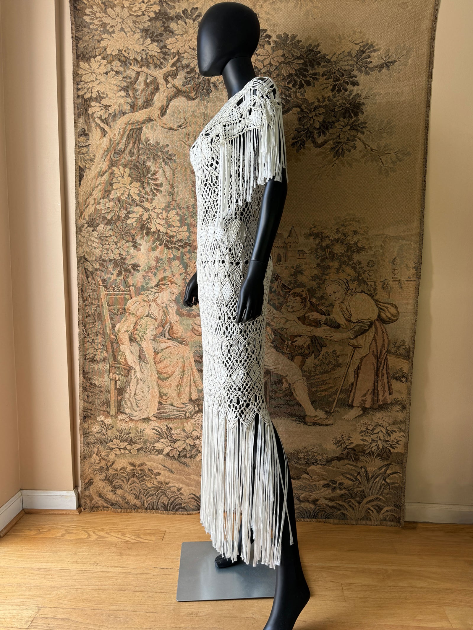 1930s Art Deco Handmade Macrame Maxi Dress