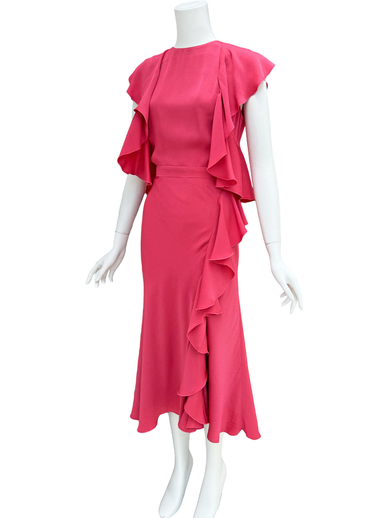 mcqueen pink dress Alexander McQueen By Sarah Burton 2016 Pink Silk Ruffle Midi Dress