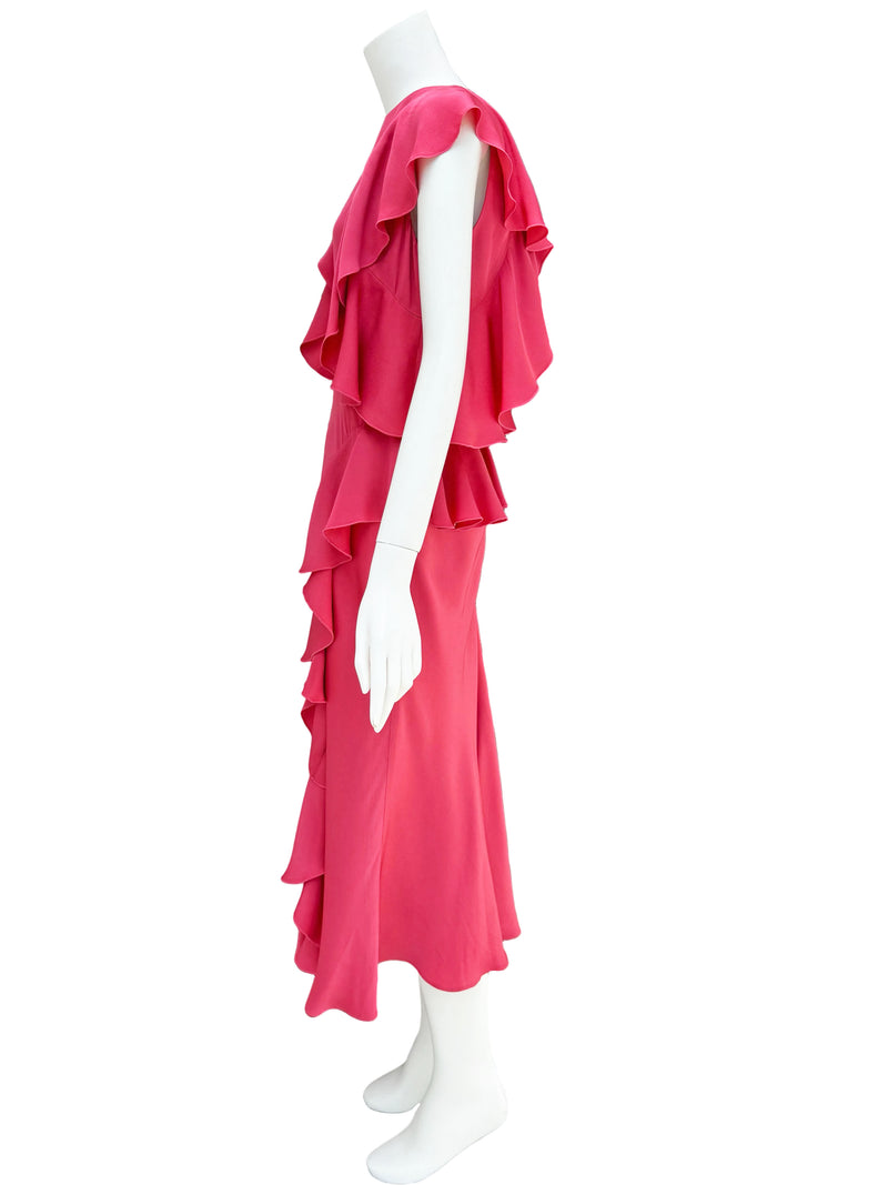 alexander mcqueen pink dress fuchsia silk backless  Moore Vintage Archive skimming style is cut from a powder McQueen Satin Slip Dress in