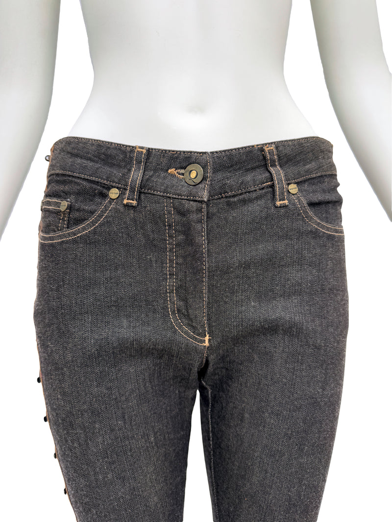 Alexander McQueen A/W 2002 'Supercalifragilistic' Denim Leather Lace Up  Jeans
