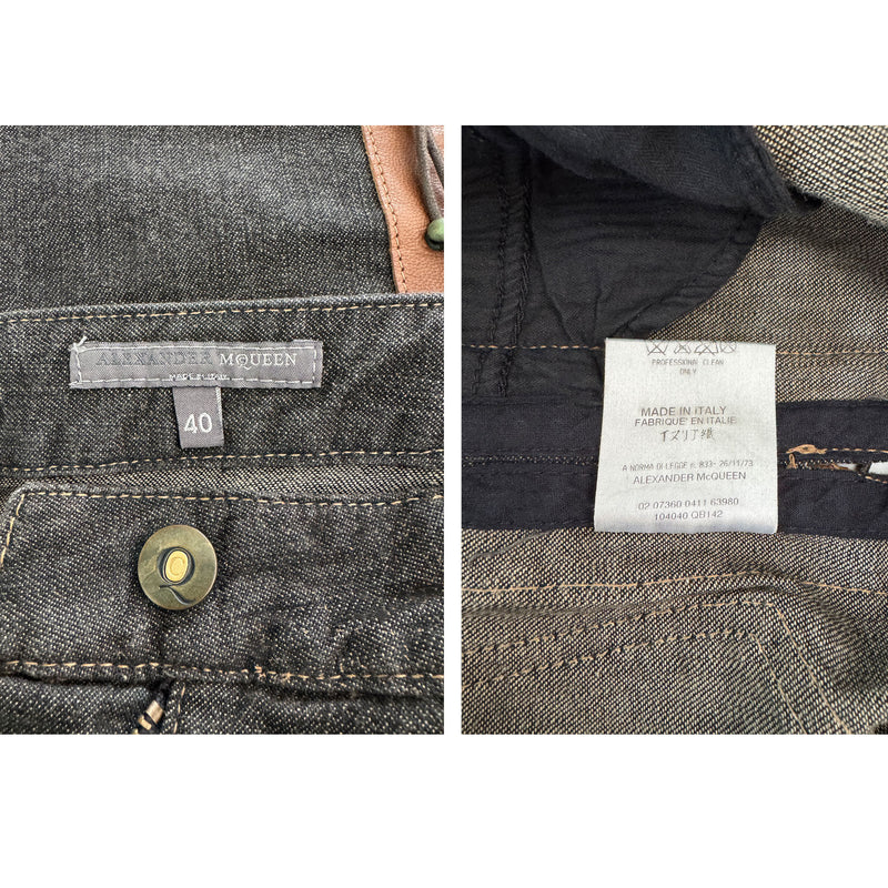 Alexander McQueen A/W 2002 'Supercalifragilistic' Denim Leather Lace Up  Jeans