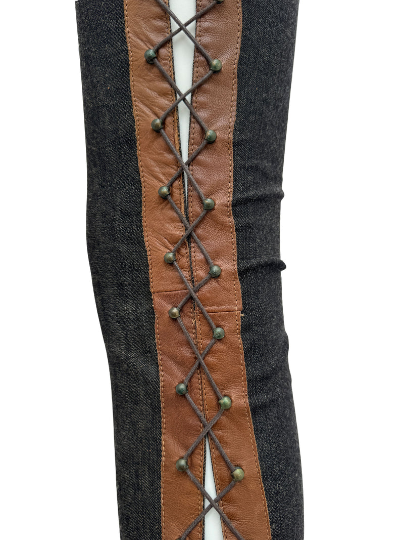 Alexander McQueen A/W 2002 'Supercalifragilistic' Denim Leather Lace Up  Jeans