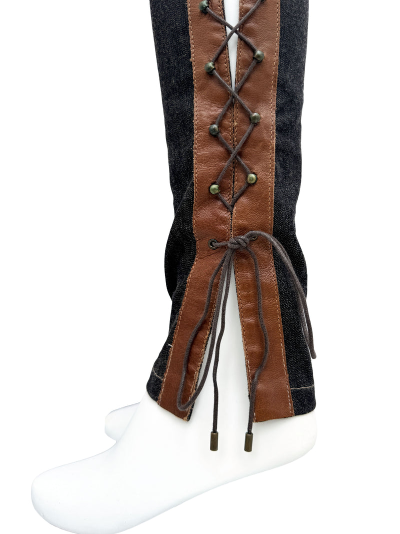 Alexander McQueen A/W 2002 'Supercalifragilistic' Denim Leather Lace Up  Jeans